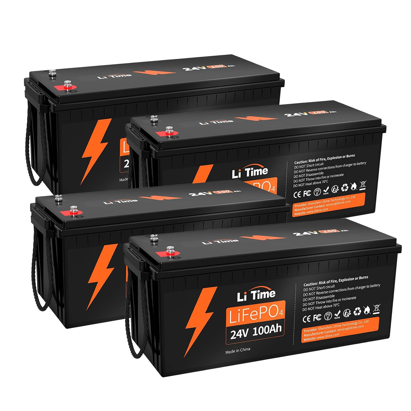 LiTime 4 Pack 24V 100Ah LiFePO4 Lithium Battery for Off-grid, RV, Marine