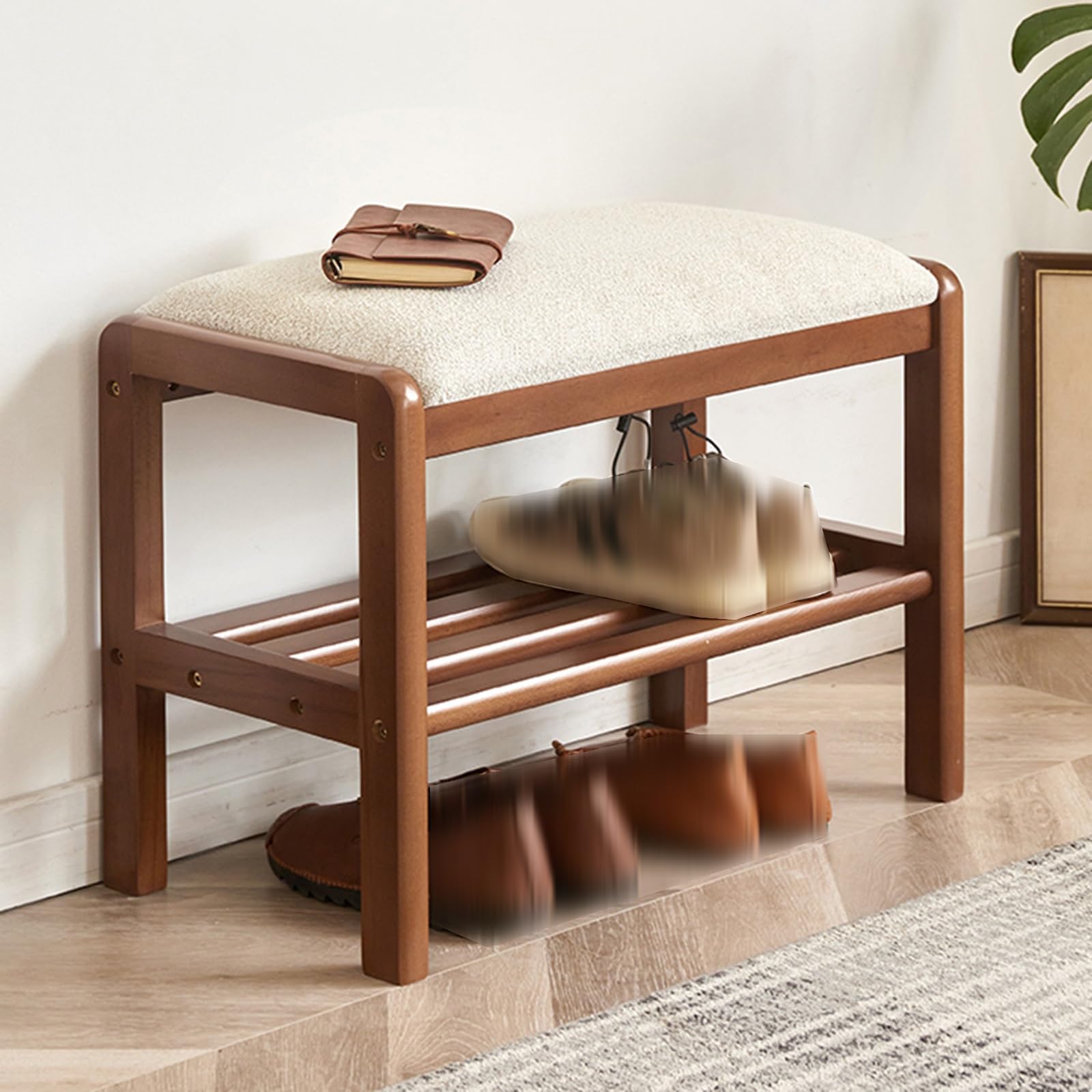 Banc à chaussures en noyer élégant de 80 cm avec finitions en bois haut de gamme