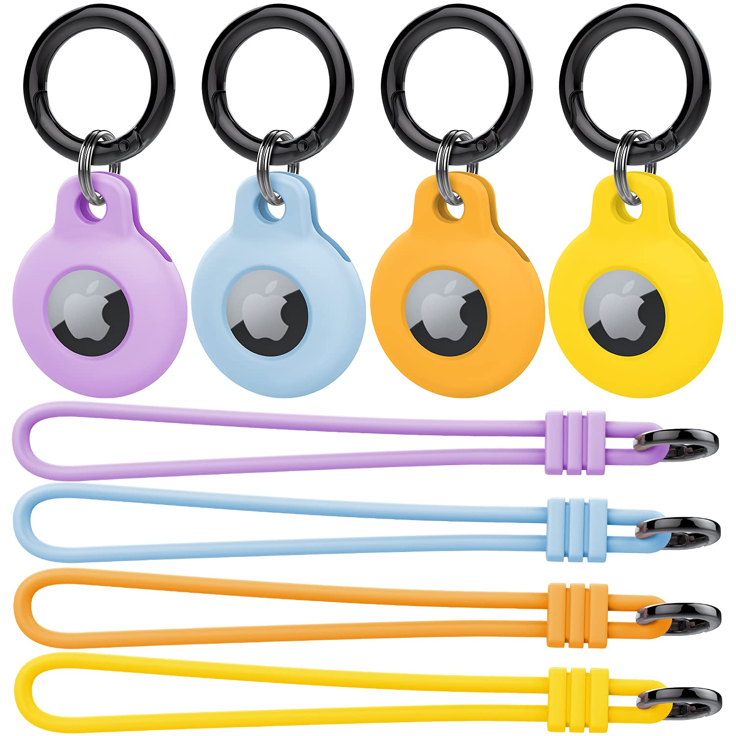 Kanya Silicone Case Compatible with AirTag,4 Pack Soft Anti-Scratch Shockproof Protective AirTag Skin Cover Holder with Keychain Carabiner (Light