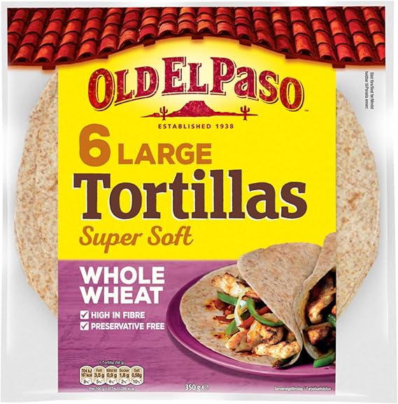 Old El Paso Large Super Soft Whole Wheat Tortillas 350g (Pack of 12)