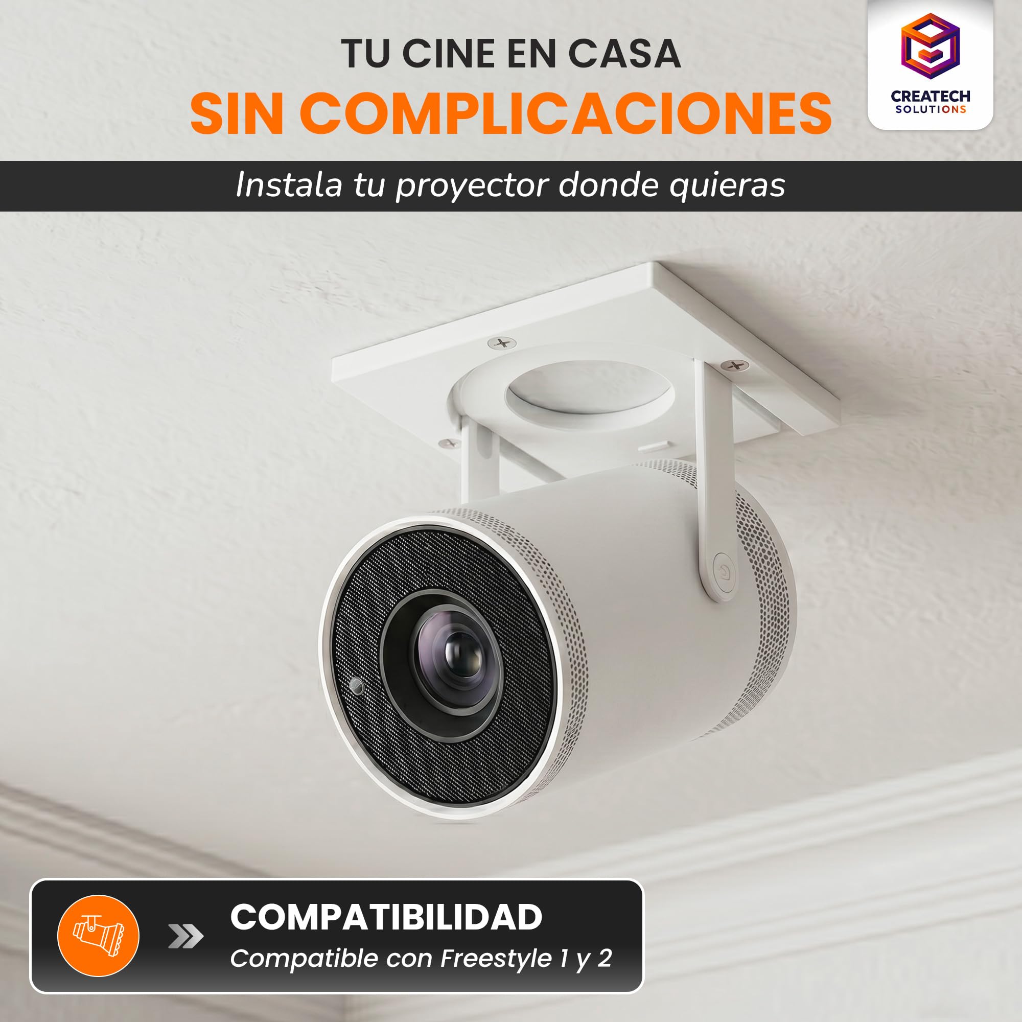 Soporte Para Proyector Compatible con Samsung Freestyle 1-2-3/ Soporte Pared y Techo Para Proyector/ Estante Para Modelo Freestyle 1-2-3 Pared o Techo 1 Unidad Freestyle Cuadrado (Blanco)