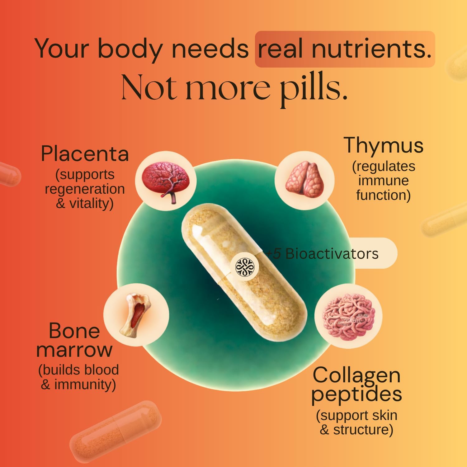 Beef Organs for Women - 100% Grass Fed, Pasture Raised in New Zealand - 120 Caps - Collagen Blend featuring Placenta, Bone Marrow, Thymus, Amla, Astaxanthin, MSM, Pearl Powder & Bamboo Silica