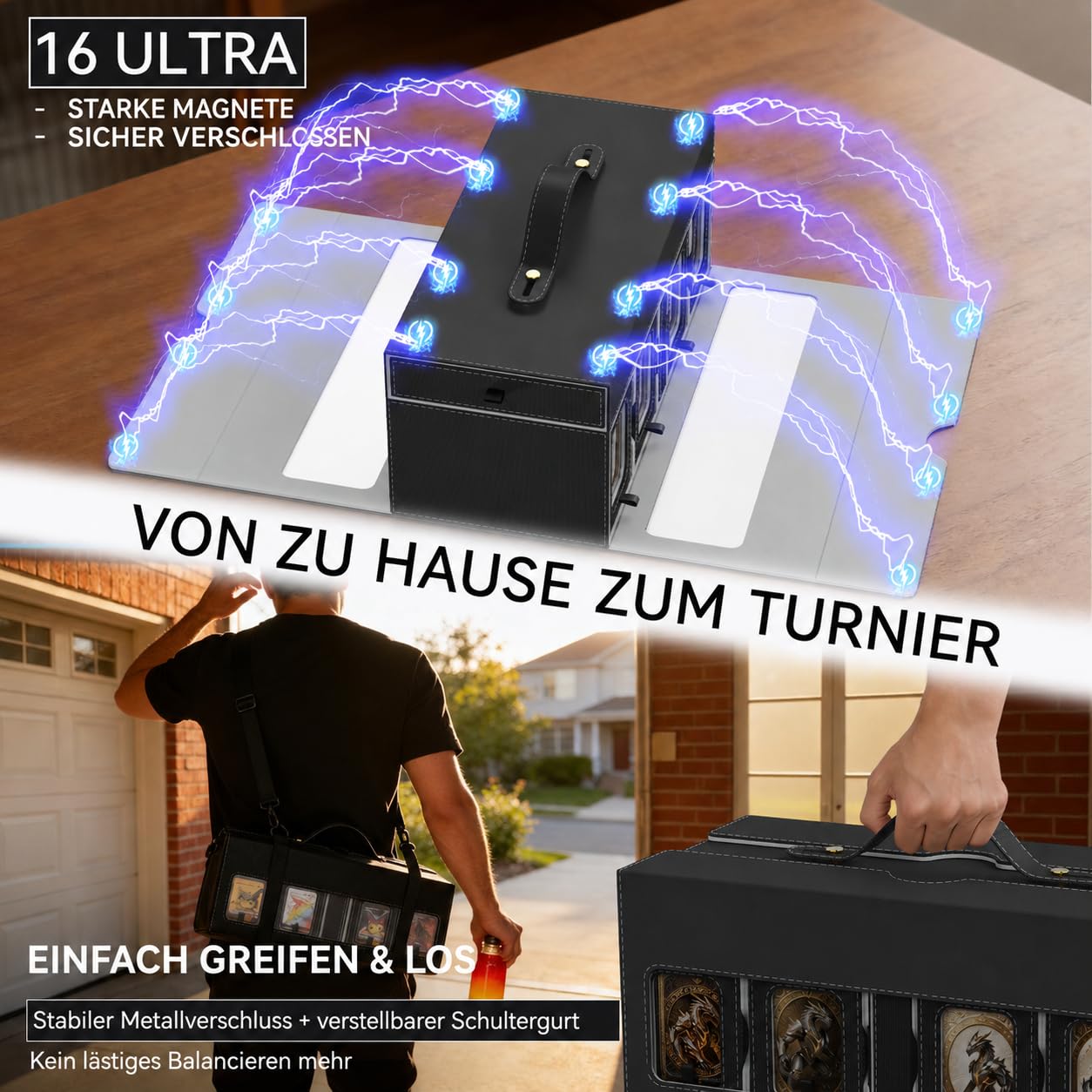 MTG Deckbox 11in1 Commander Deck Box,8 Deck sammelkarten aufbewahrungsbox mit Display&WüRfelablage1000+ DoppelhüLsenkarten,Abnehmbare Sammelkarten Box mit35pt Magnetischen Kartenhaltern Grau