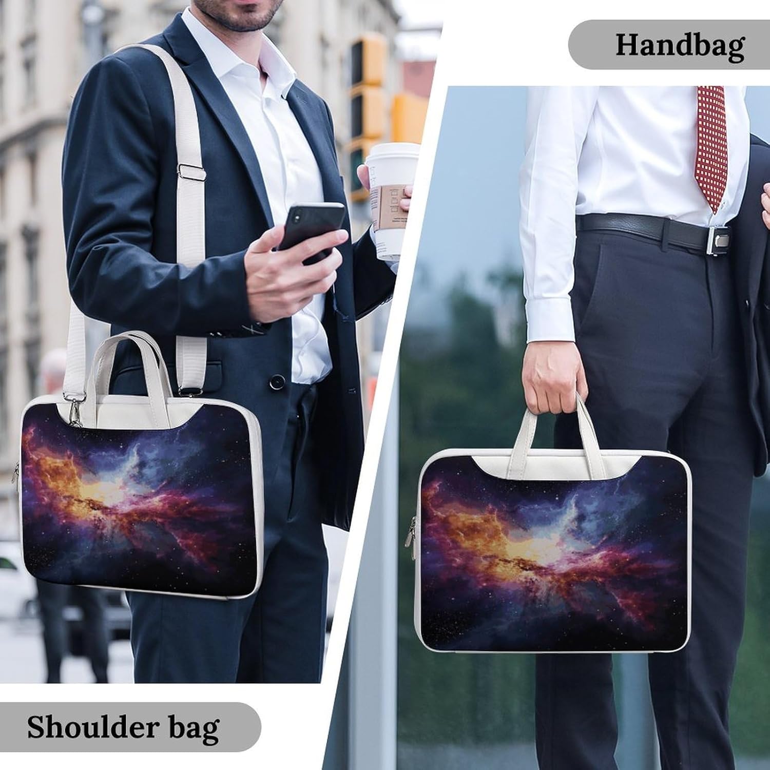 Nebula And Galaxy in The Universe 37x28cm White-style Laptop Bag Leather Tablet Computer Briefcase Large Capacity Work Business Tote Bags for Office
