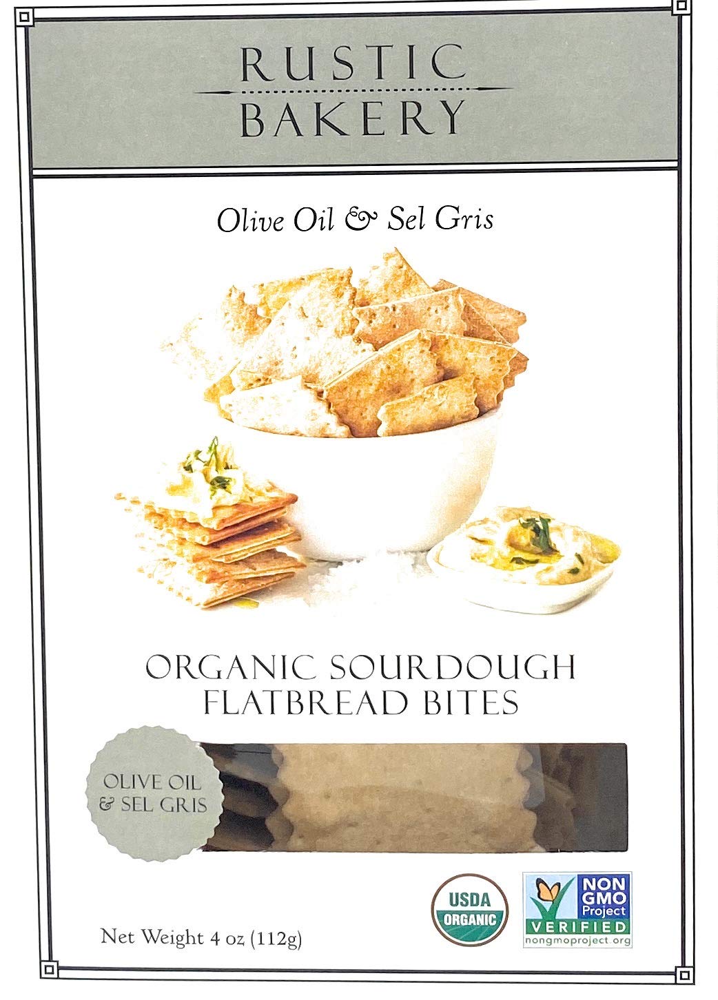 Rustic Bakery Crackers Organic Rosemary Sourdough Gourmet Flatbread Bite Size Twice Baked Variety Bundle | Olive Oil & Sel Gris, Rosemary & Olive Oil- 4 oz