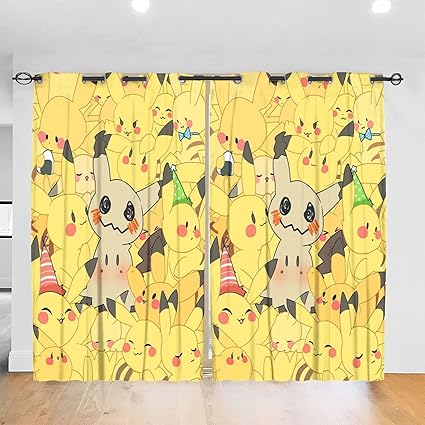 Amazon ポケモン ピカチュウ ミミッキュ カーテン 2枚組 二重遮光 断熱 防寒 厚手 洗える 寝室 リビング用 騒音防止 外から見えにくい 紫外線対策 昼夜目隠し 冷気遮断 間仕切り 飛沫防止 かわいい キャラクター 人気 おしゃれ 132cm 1cm Cnoney カーテン オンライン通販