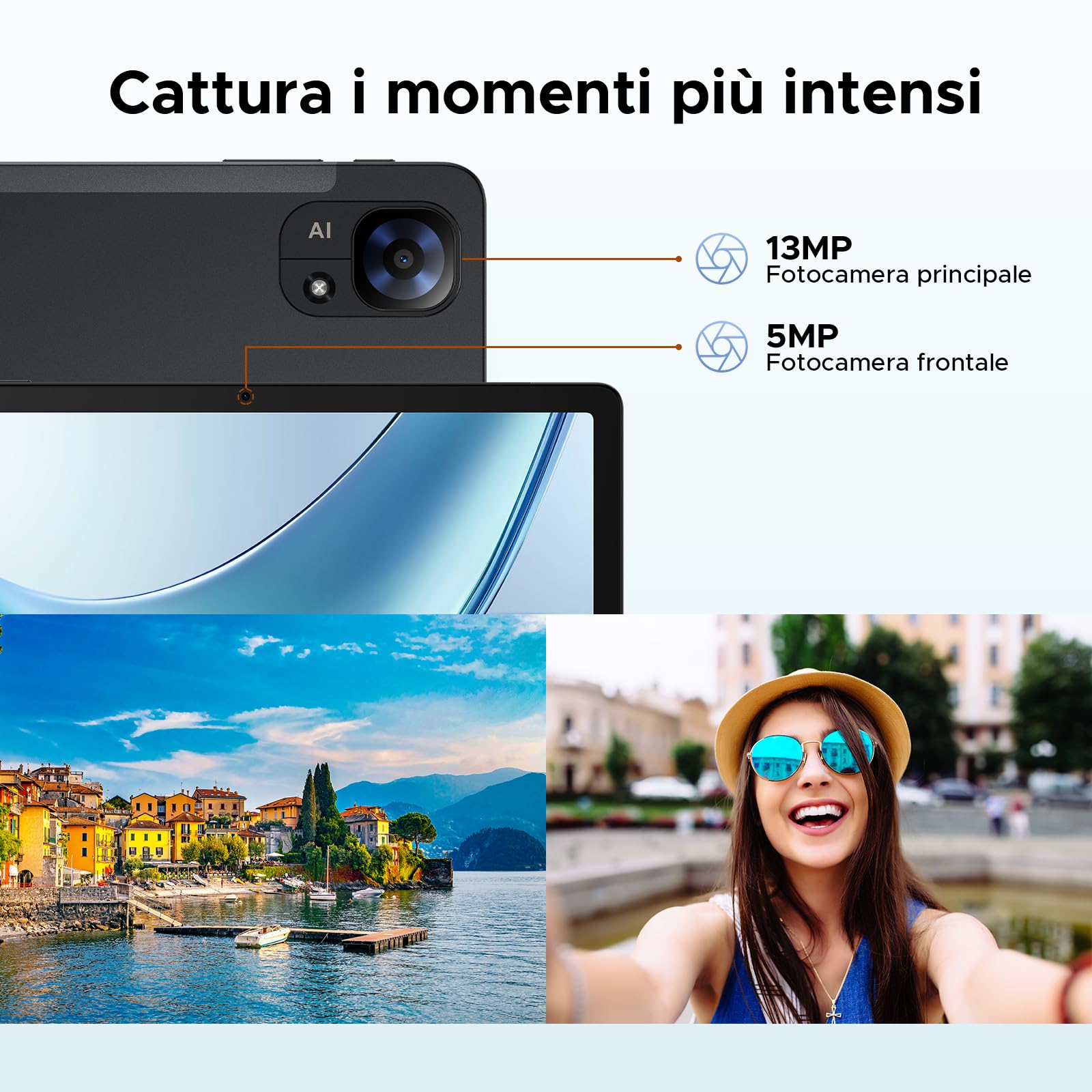 Tab E3 Tablet 11 Pollici, Helio G100 Octa Core Tablet con Sim, 32GB RAM+256GB ROM+2TB Tablet con Tastiera, 90Hz FHD+ Gemini AI, 4G SIM+5G WiFi, 8000mAh, Android 15/Audio 3,5mm/GPS/Face ID/OTG