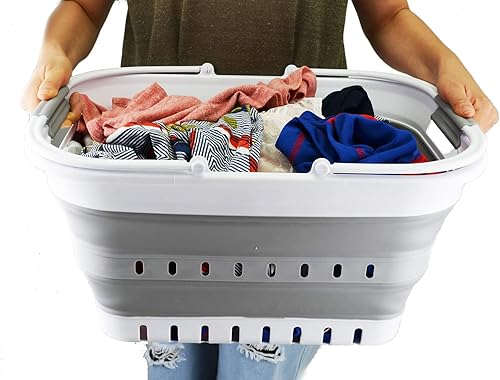 Miniatura 5 de SAMMART Tina plegable de 29L (7.6 galones) con asa, cesta de picnic portátil al aire libre/cráter, bolsa de compras plegable, contenedor