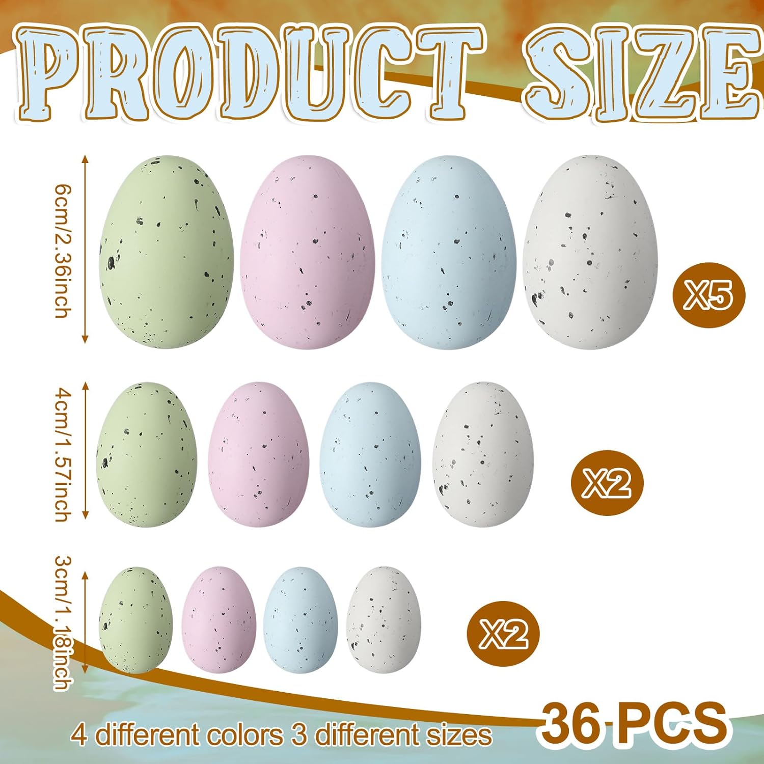 Soulchen 36 Pcs Artificial Bird Eggs Easter Pastel Speckled Eggs Colored Faux Egg for Easter Spring Display DIY Craft Home Bowl Fillers Decoration(Light Pink, Light Blue, Green, White)