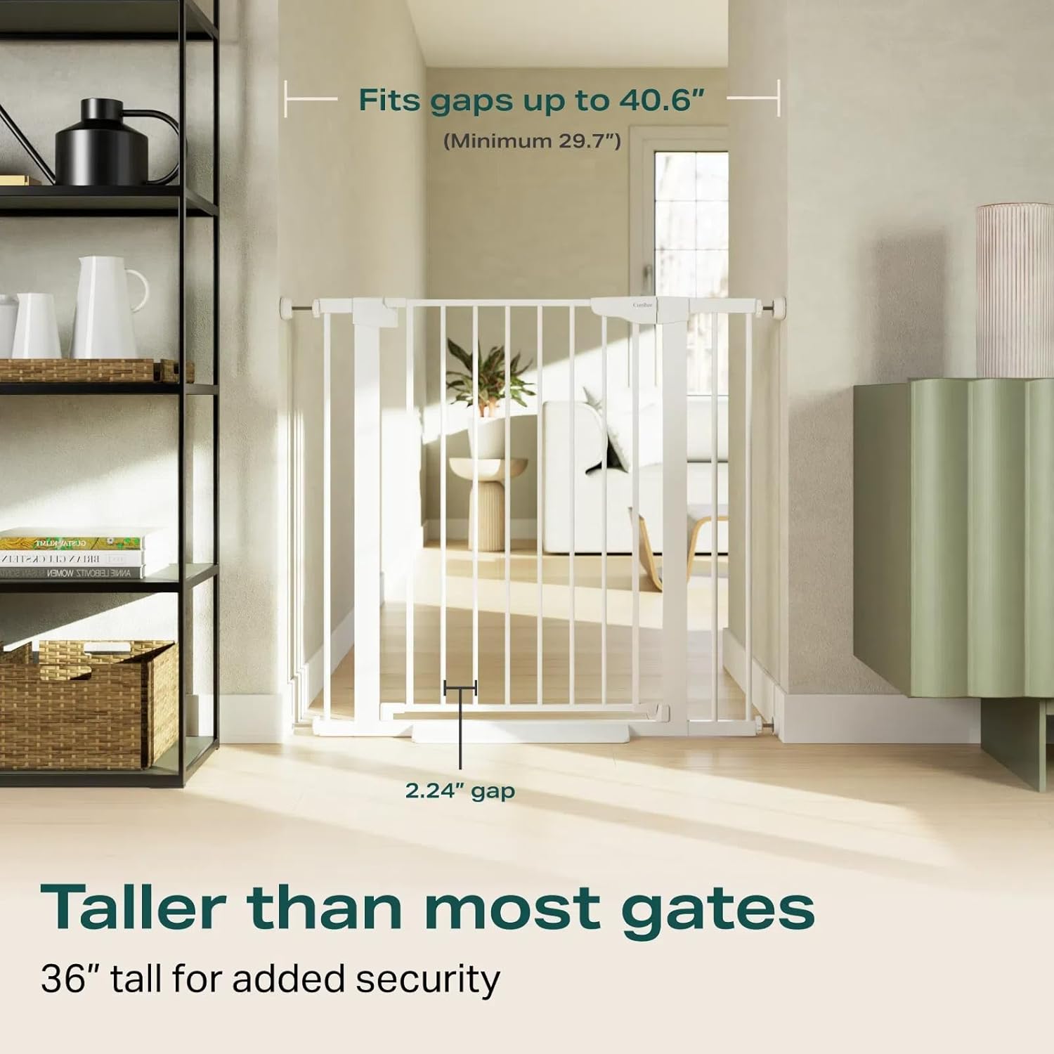 Cumbor 36 Extra Tall Baby Gate for Stairs, 29.7-40.6(Extensions Included) Wide Dog Gate for Doorways, Pressure Mounted Auto-Close Pets Gates for Dogs Indoor, Durable Safety Child Gate, White