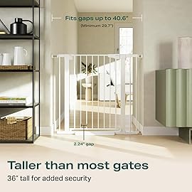 Cumbor 36 Extra Tall Baby Gate for Stairs, 29.7-40.6(Extensions Included) Wide Dog Gate for Doorways, Pressure Mounted Auto-Close Pets Gates for Dogs Indoor, Durable Safety Child Gate, White