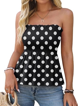 LILLUSORY Womens Summer Strapless Tube Tops Spring Peplum Ruffle Sleeveless Shirts Boho Beach Vacation Smocked Blouses 2026