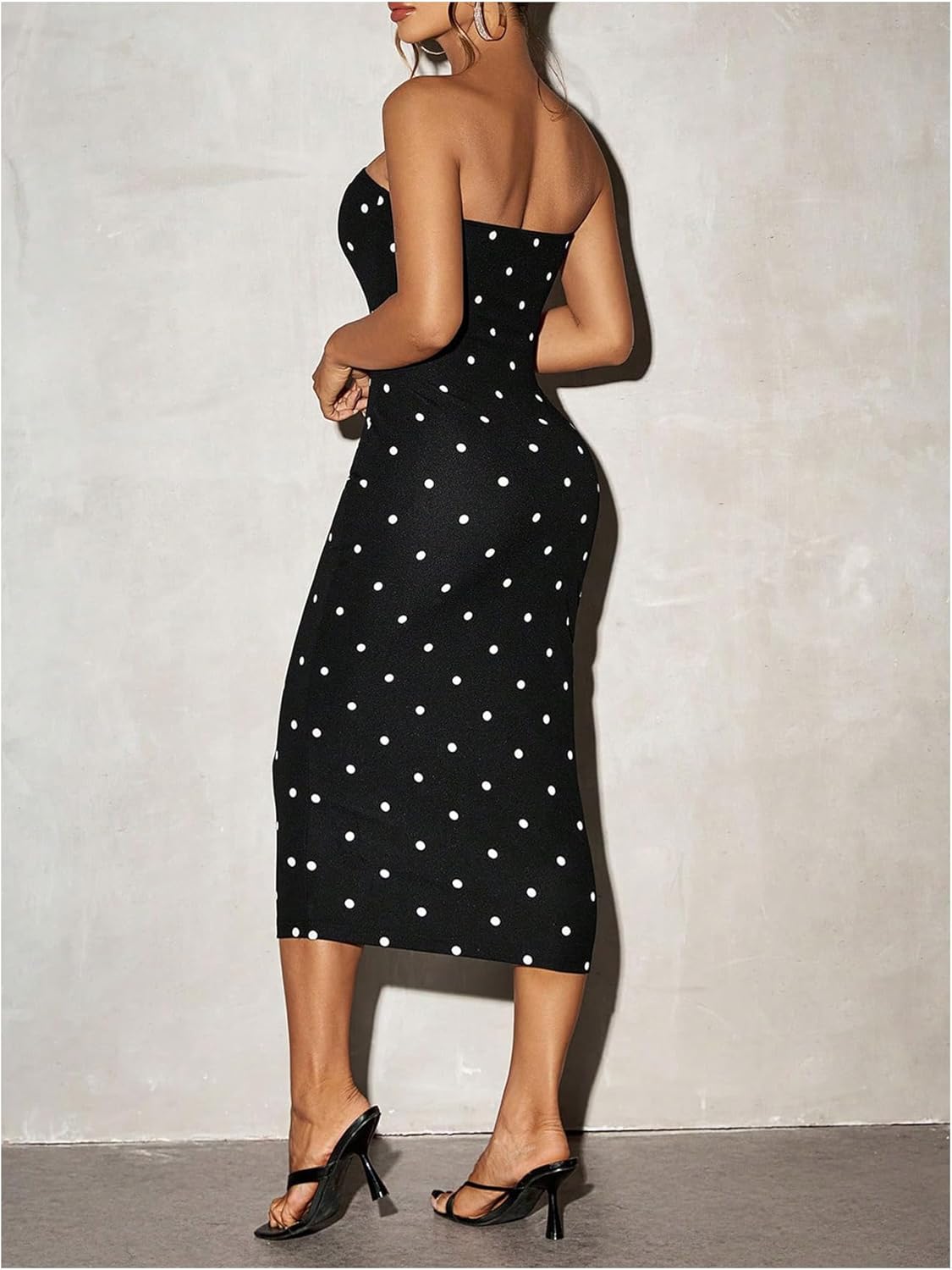 WDIRARA Women's Polka Dots Strapless Tube Dress Cocktail Party Bodycon Midi Dresses - Image 2