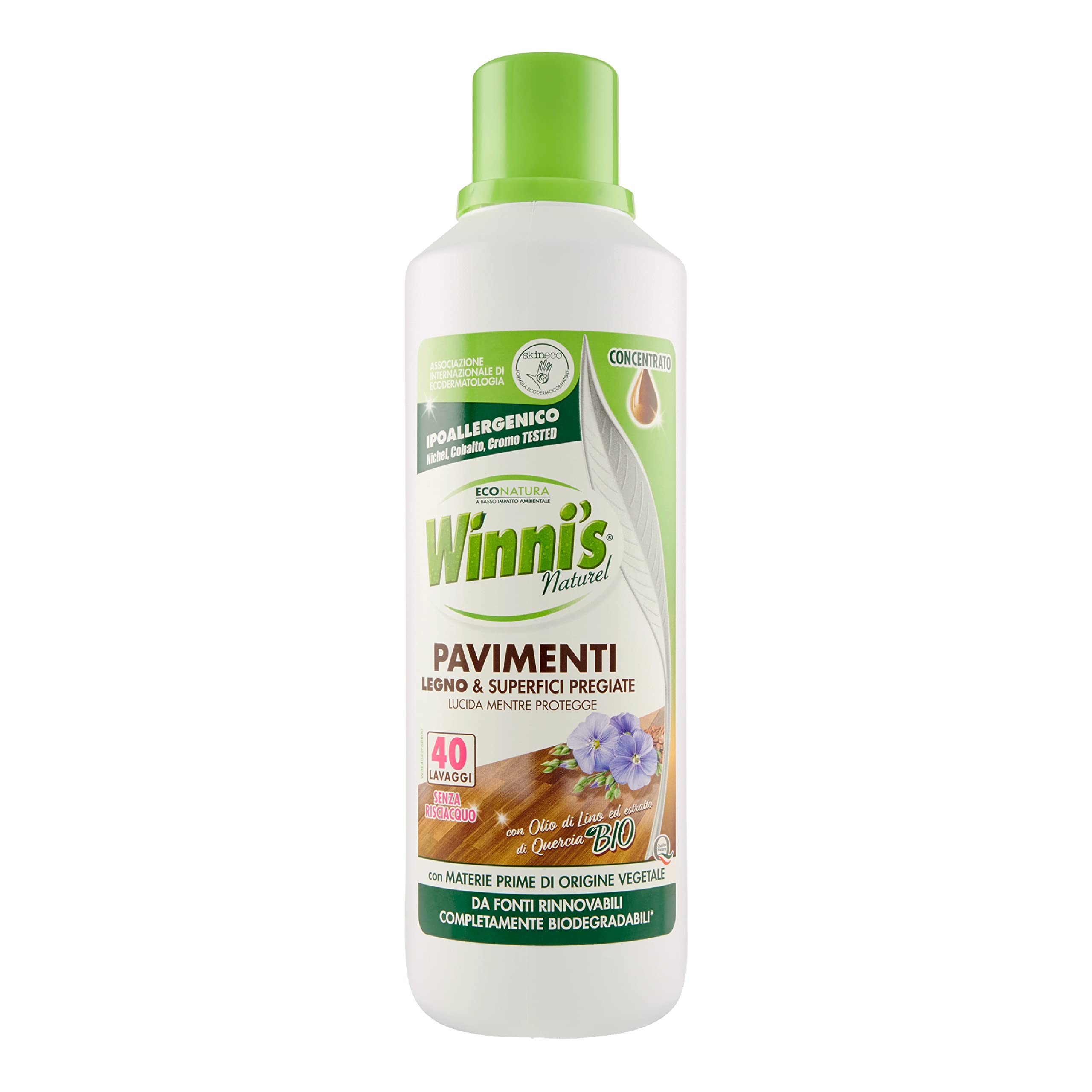 Winni's - Detergente para suelos hipoalergénicos, parquet, madera y superficies preciosas, 480 lavados, sin aclarado, fórmula concentrada con materias primas de origen vegetal y orgánico, 1 L x 12