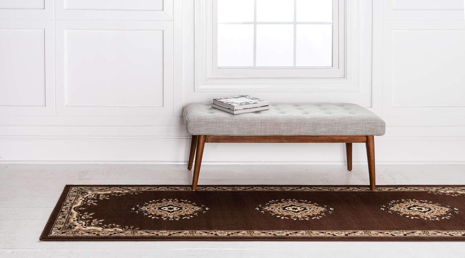 Unique Loom Reza Collection Traditional Persian Style Area Rug, 2 ft 7 in x 10 ft, Brown/Ivory