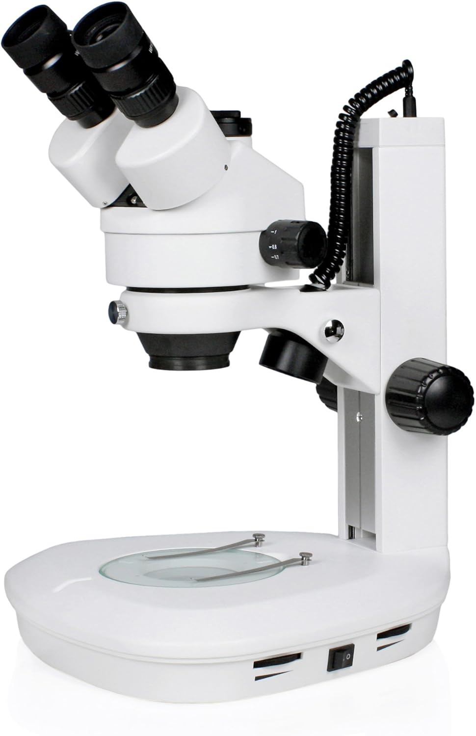 Vision Scientific VS-2F Trinocular Zoom Stereo Microscope, 10x Widefield Eyepiece, 0.7X—4.5X Zoom Range, 7X—45x Magnification Range, Top & Bottom LED Illumination, Track Stand