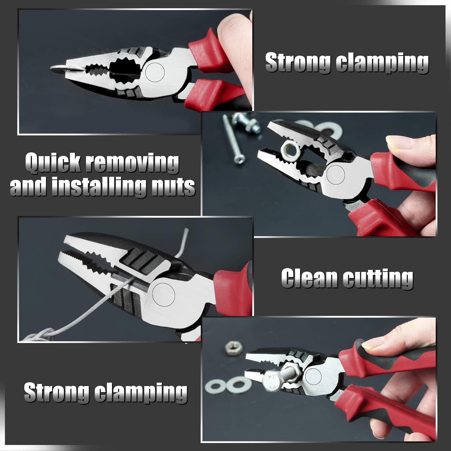 8-Inch High Leverage Combination Pliers Serrated Jaw Side Cutters Heavy Duty Chrome Nickel Steel Linesman Pliers Multi-Component 35% Less Effort Professional Hand Tool