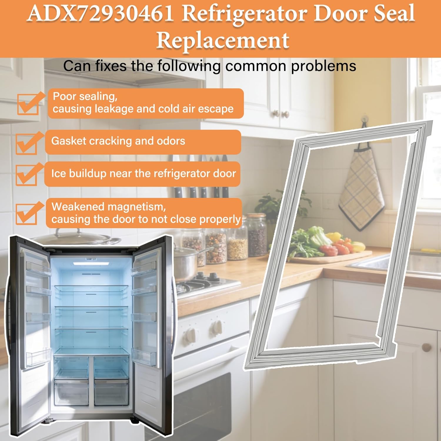 40.15"X16.92" ADX72930461 Refrigerator Door Gasket Replacment Part Compatible with LG Refrigerator Door Seal Right Side Replace ADX72930414 ADX72930453 4323195 AP5989087 PS11732674 EAP11732674