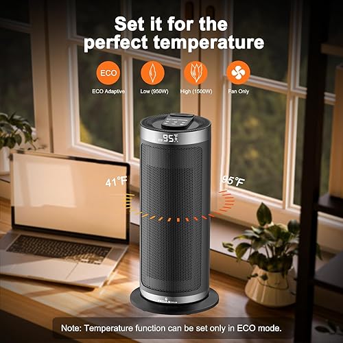 Miniatura 4 de Calentador de espacio, calentadores eléctricos portátiles de 1500 W para uso en interiores con control remoto y termostato, 4 modos, temporizador de