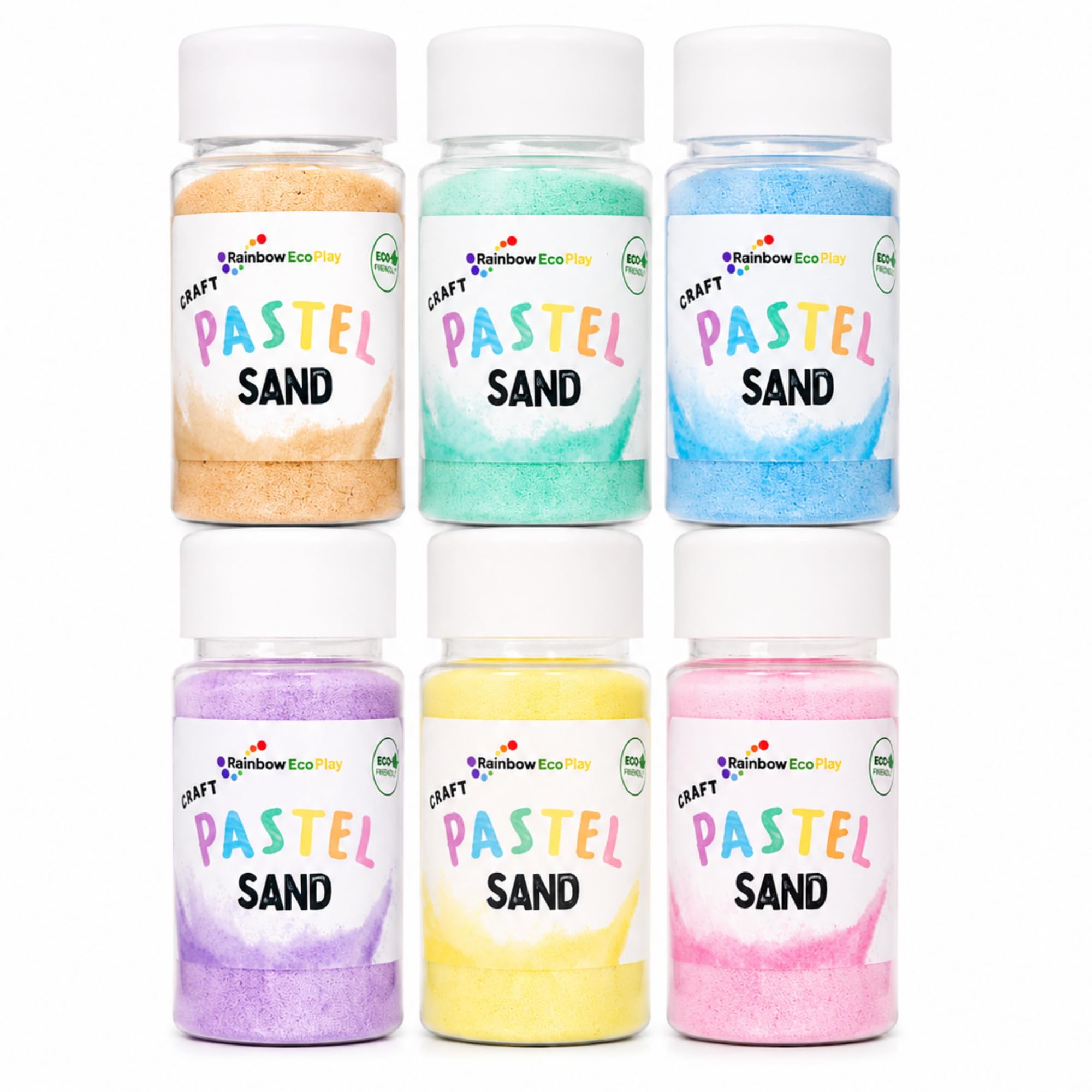 Rainbow Eco Play Pastel - Coloured Sand Shakers - 6X90g - Play Sand For Kids - Art Kits - Childrens Play Craft Shakers - Clean, Fun & Safe