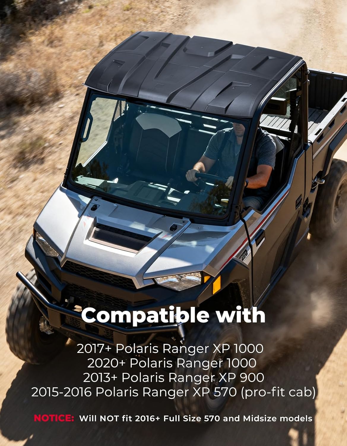 KEMIMOTO Roof Top Hard 3-Seat Compatible with Polaris Ranger XP 1000/1000/ XP 900 Accessories Combination Sport Roof Top Replace #2882911 (NOT Fit 2016+ Full Size 570 Roll Bar Cage)