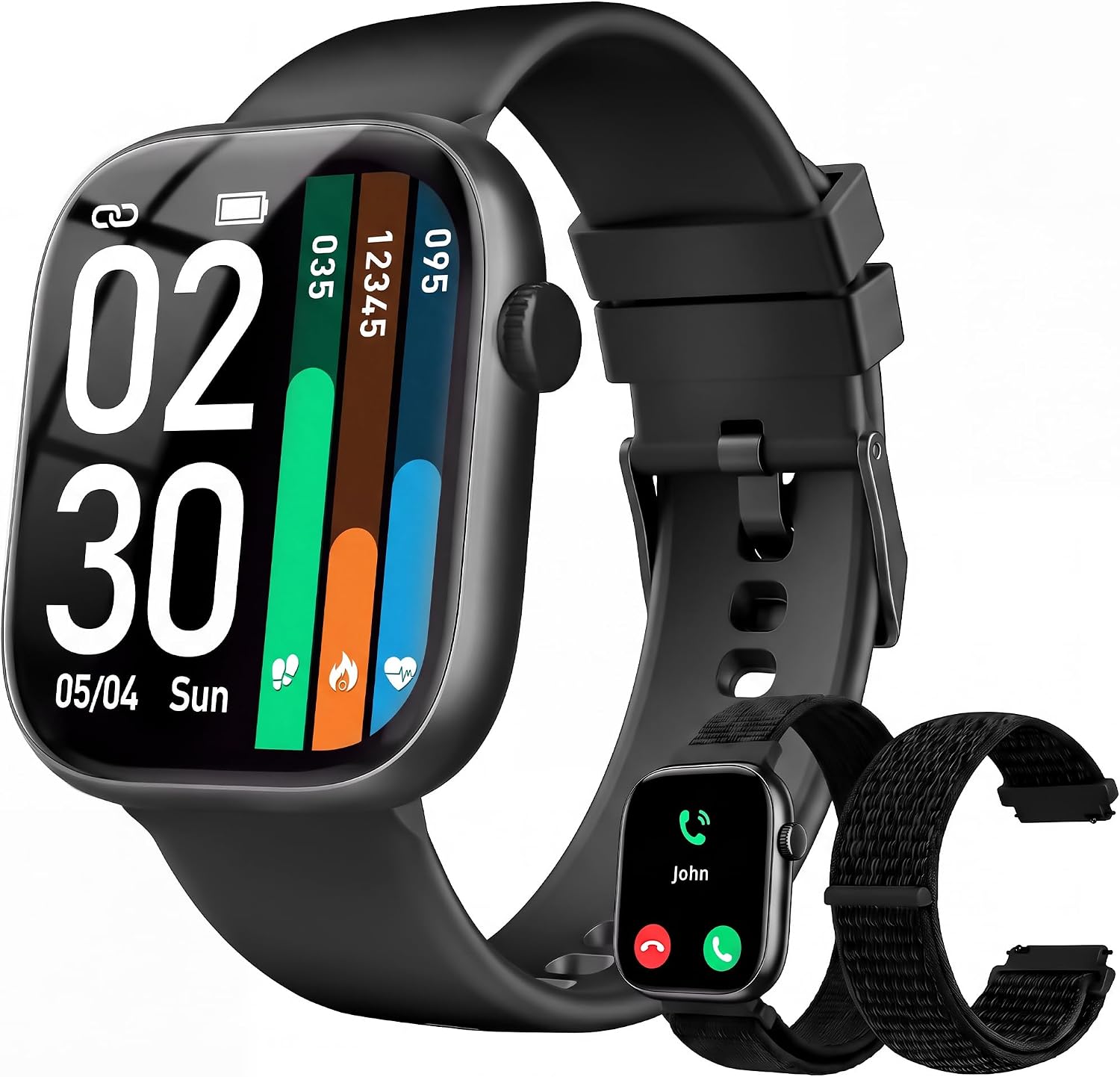 Smart Watch for Women Men, Answer/Make Call, 1.83"HD Touchscreen, 2 Bands | IP67 Waterproof Fitness Tracker, Heart Rate/Sleep Monitor, DIY Dial, Multi-Sport Modes Pedometer, Smartwatch for iOS/Android