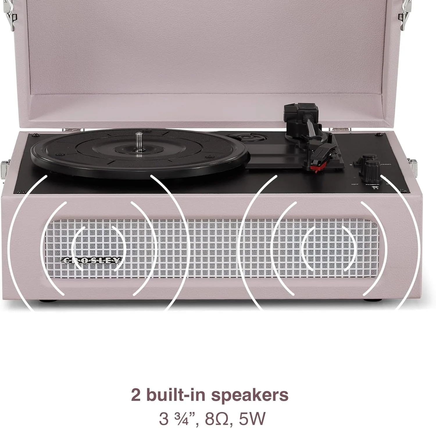 Built-in speakers on the front of the turntable