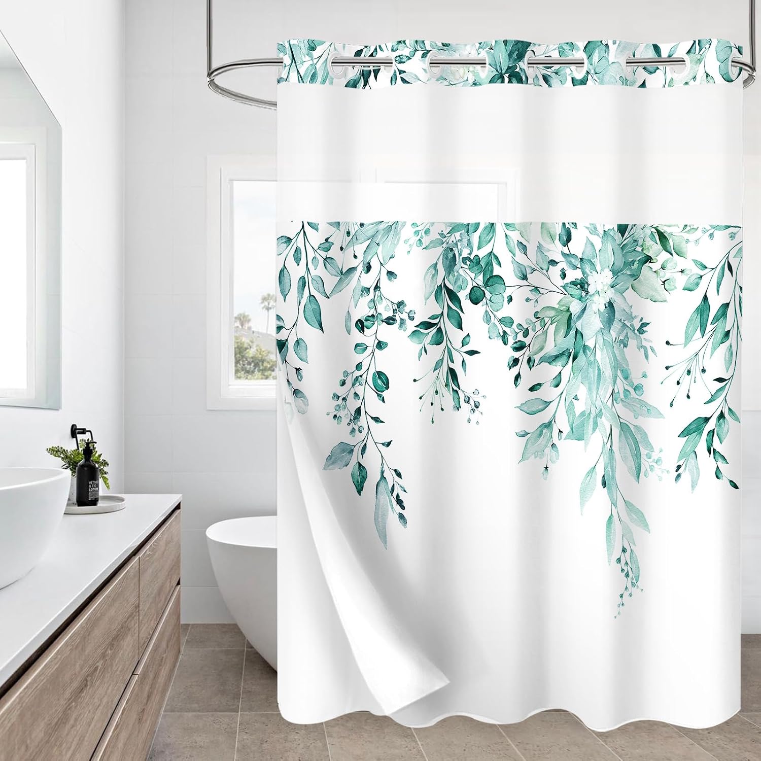 Gibelle Non Slip Bath Mat, Bathroom Set with Shower Curtain and Rug and Accessories, No Hook Shower Curtain 72" W x 74" L, Bath Rug 17" W x 24" L image 4