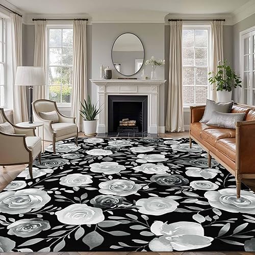 Miniatura 26 de Round Rugs 8ft, Colorful Flowers Non-Slip Area Rugs for Living Room Bedroom Entryway, Watercolor Retro Blue Pink Floral Washable Carpet Runner Rug