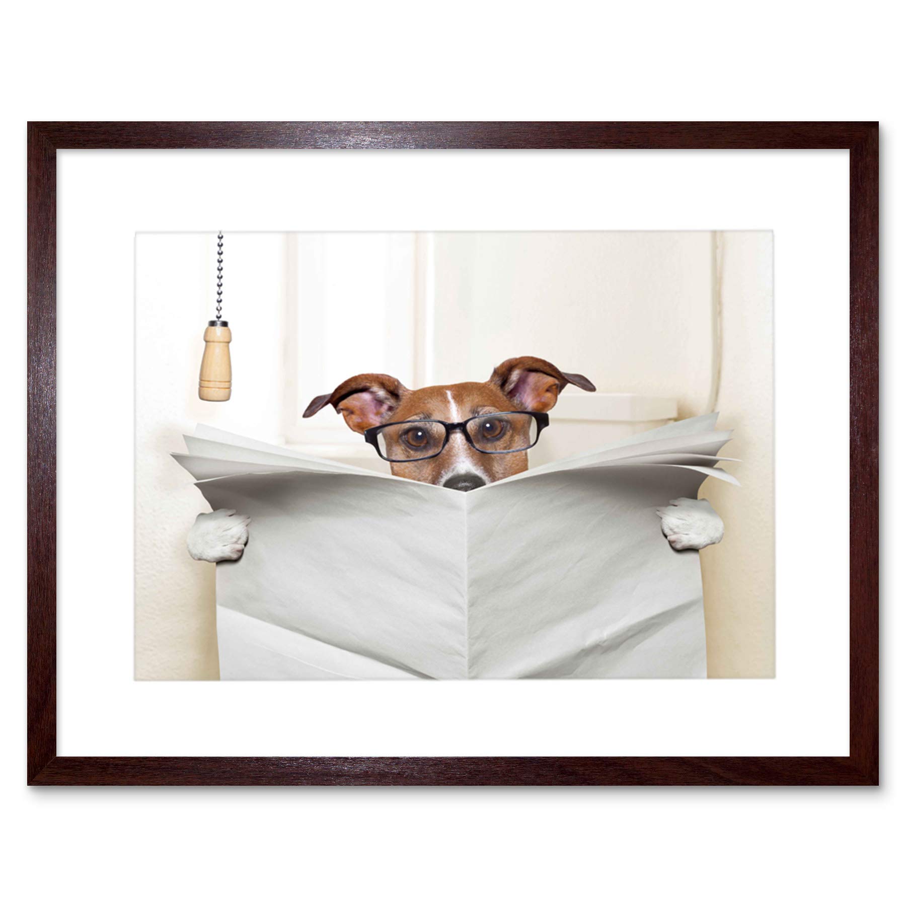 Wee Blue Coo Photo Jack Russell Toilet Reading Newspaper Picture Framed Wall Art Print
