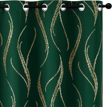 Yakamok Emerald Green Blackout Curtains for Livingroom Foil Print W52 x L63