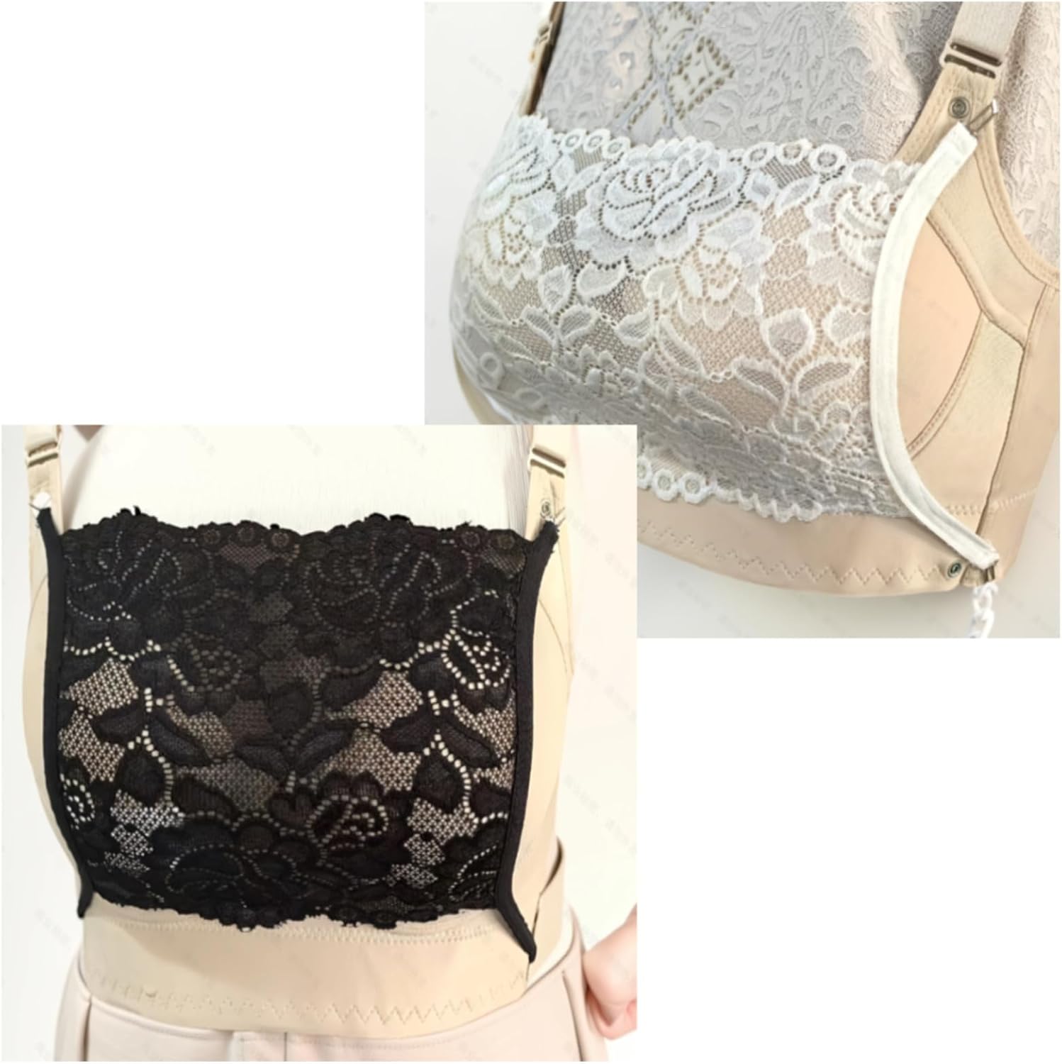3Pcs Lady Lace Wearable Mock Cami Bra Insert Overlay Modesty Panel Vest Cleavage Cover Black