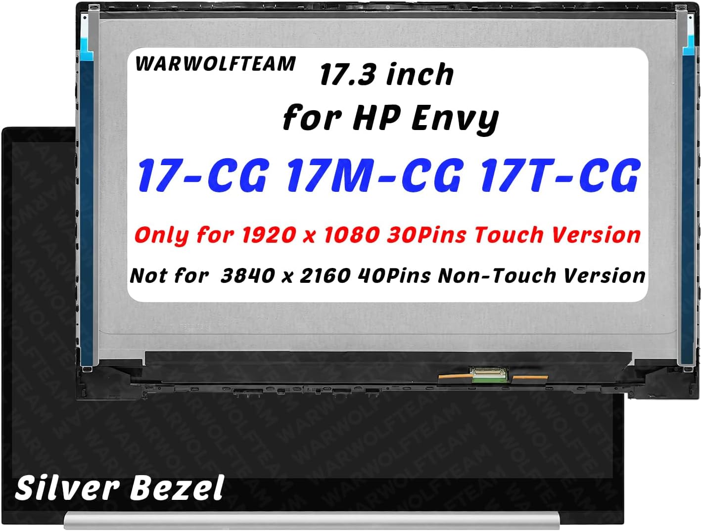 17.3in Compatible with HP Envy 17-CG 17M-CG 17T-CG 17-CG0008CA 17M-CG0013DX L87971-001 1920 x 1080 FHD 30Pins LCD Touch Screen Display Assembly with Bezel(Silver)