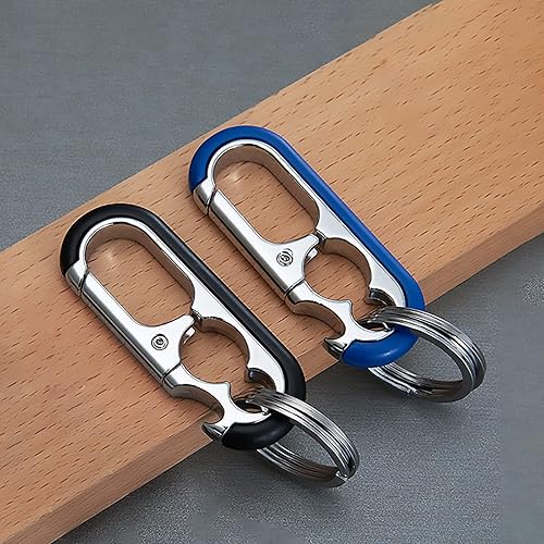 Miniatura 7 de WAPSAT Llavero para hombre  Llavero abridor de botellas con 2 anillos, liberación rápida, aleación de zinc, negro, llavero perfecto para coche