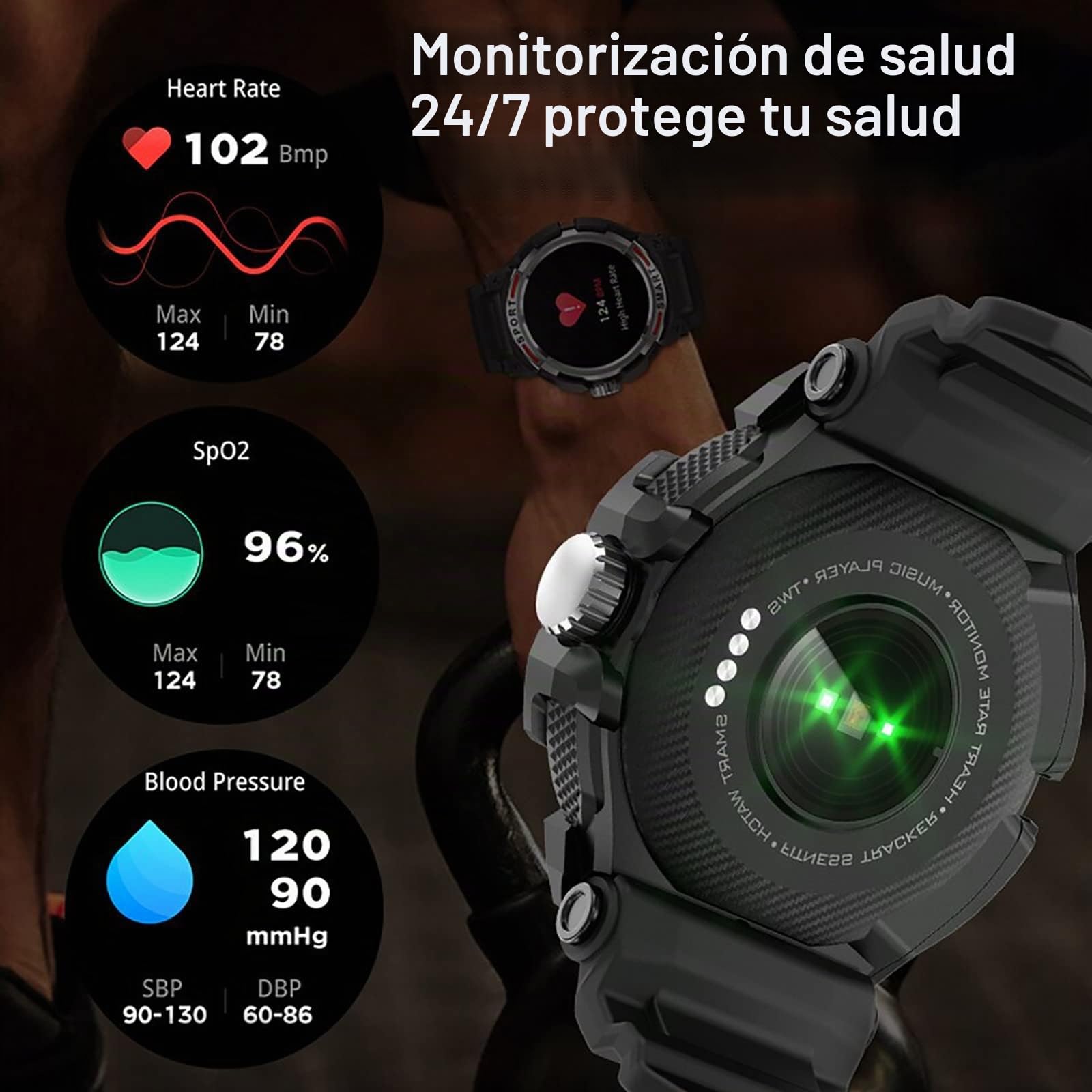 Reloj Inteligente 2 en 1 con Auriculares, Pantalla táctil HD de 1,43 Pulgadas, rastreador de Actividad física con Monitor de sueño de frecuencia cardíaca de oxígeno en Sangre(Black)