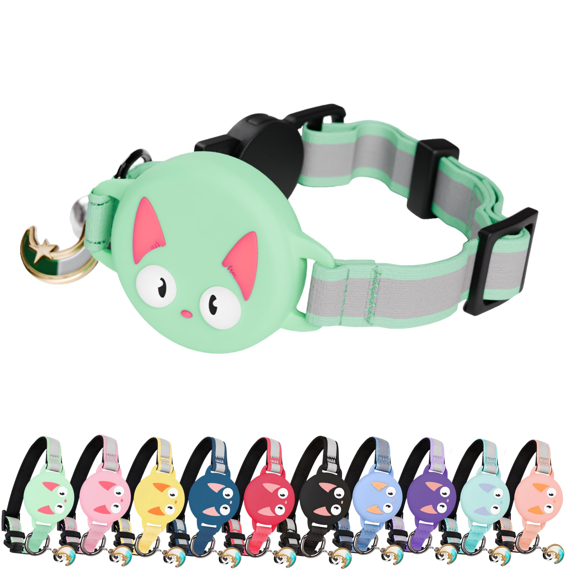 KittyTag Cat Collar with Airtag Holder, Breakaway Air Tag Collar for Apple airTag, Reflective & Luminous Design, Waterproof GPS Tracker for Cats and