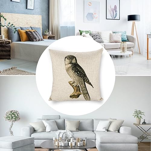 Miniatura 4 de Funda de almohada de lino con patrón de búho de 18 x 18 pulgadas, funda de cojín decorativa de doble cara para sofá, cama, silla y automóvil