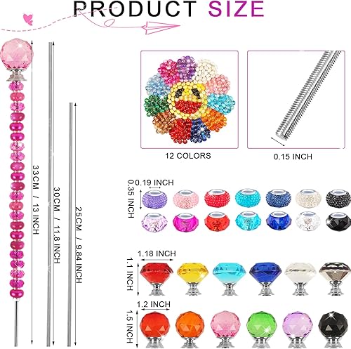 Miniatura 5 de 300 piezas de estacas de jardín DIY Kit de varitas de hadas de jardín, coloridas con agujero grande, perla de cristal de diamante, tapón superior,