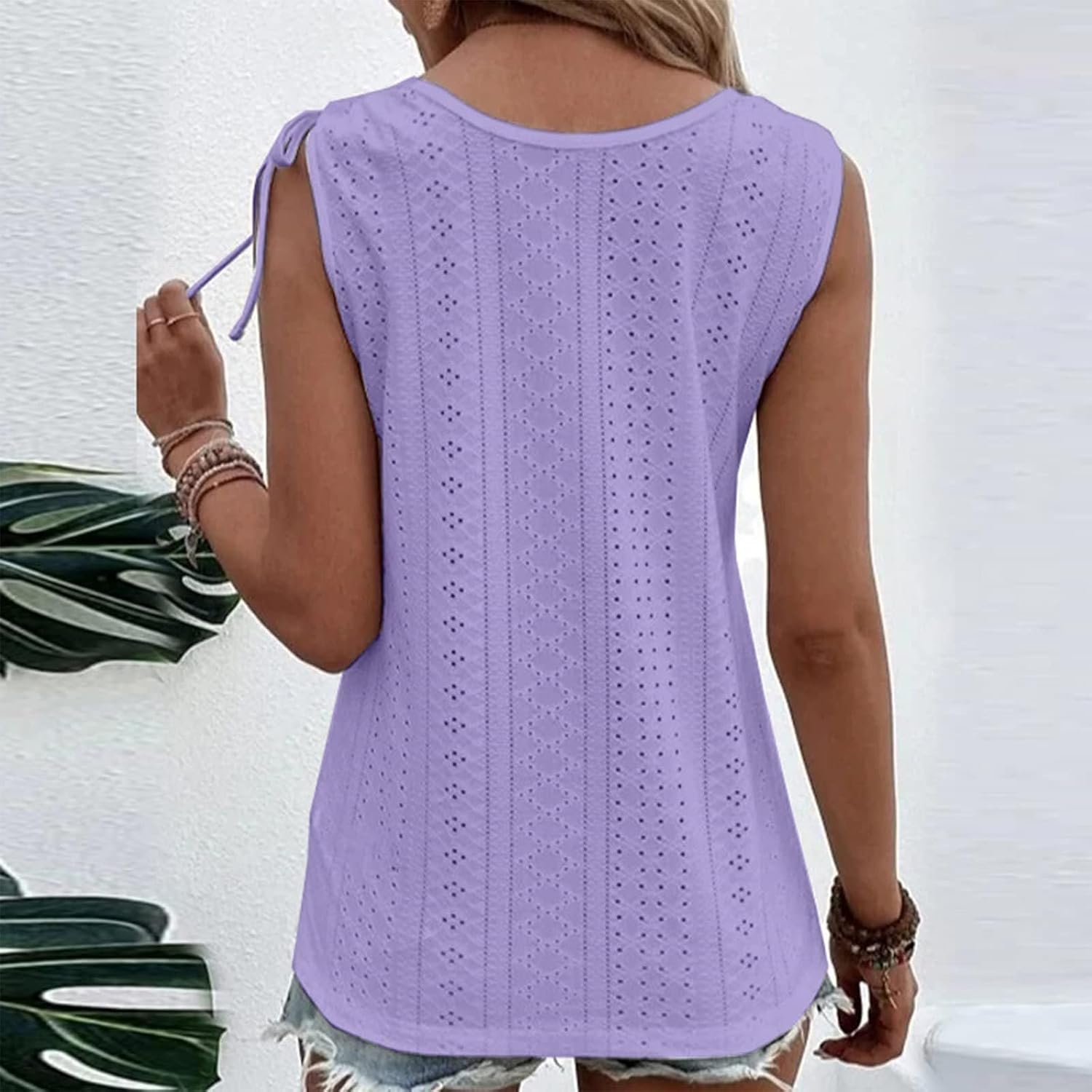 Womens Tank Top Lace up Blouse Ladies Hollow Out Vests Sleeveless T Shirt Button Tees U Neck Loose Tops image 4