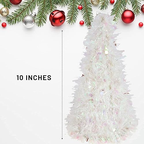 Miniatura 4 de Generic Árbol de oropel blanco iridiscente de Navidad, 10 pulgadas, material de PVC