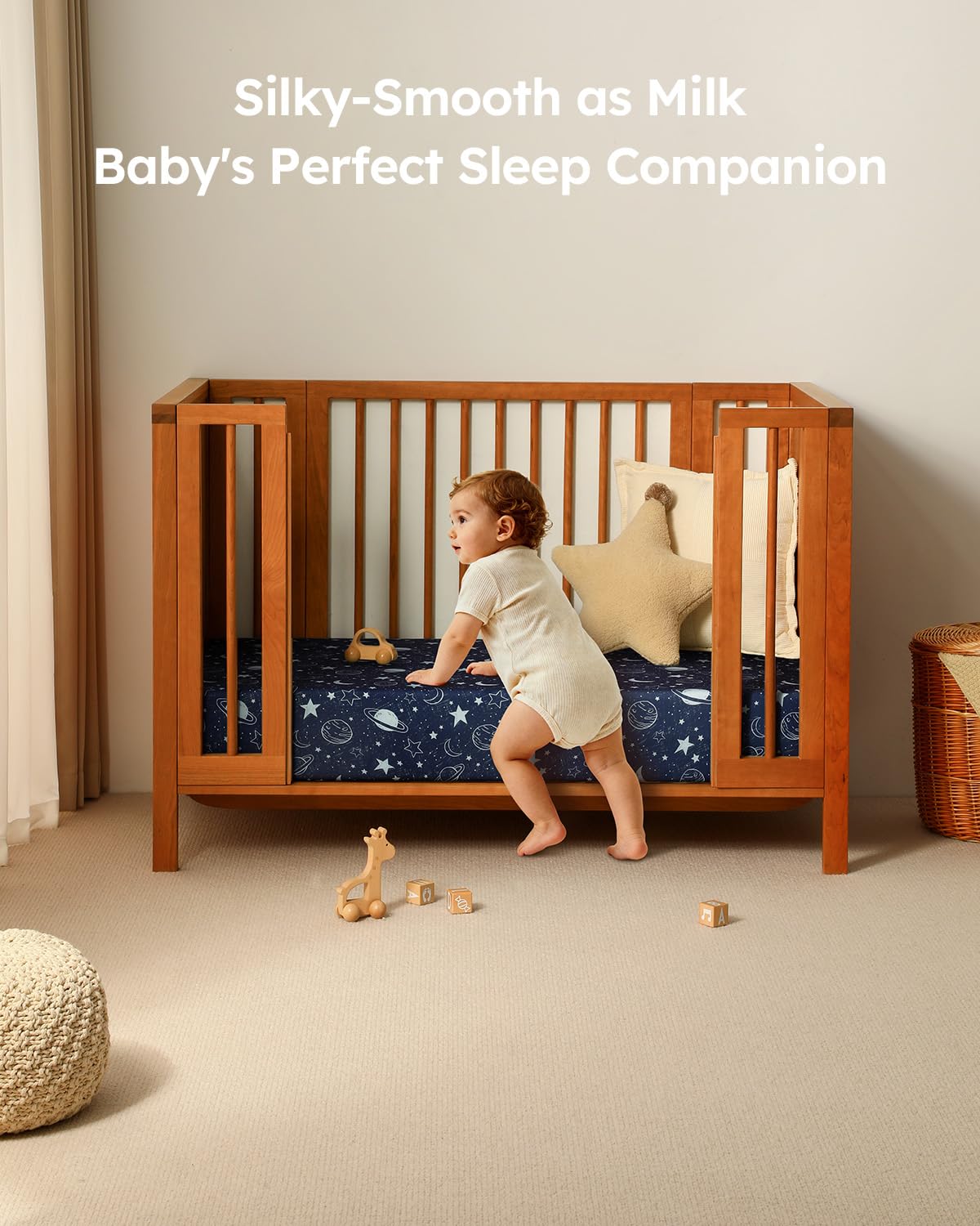 Baby Crib Sheets for Boys Girls, 28x52x8in Fitted Crib Sheet Neutral 3 Pack for Standard Crib and Toddler Mattress, Breathable Soft Microfiber Baby Sheet Blue Gray Planet - Image 7