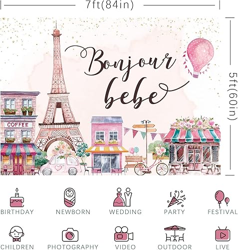 Miniatura 6 de Rsuuinu Telón de fondo de la Torre Eiffel de París, vista de la ciudad francesa, tienda de flores de calle, fondo de fotografía de ensueño, cartel