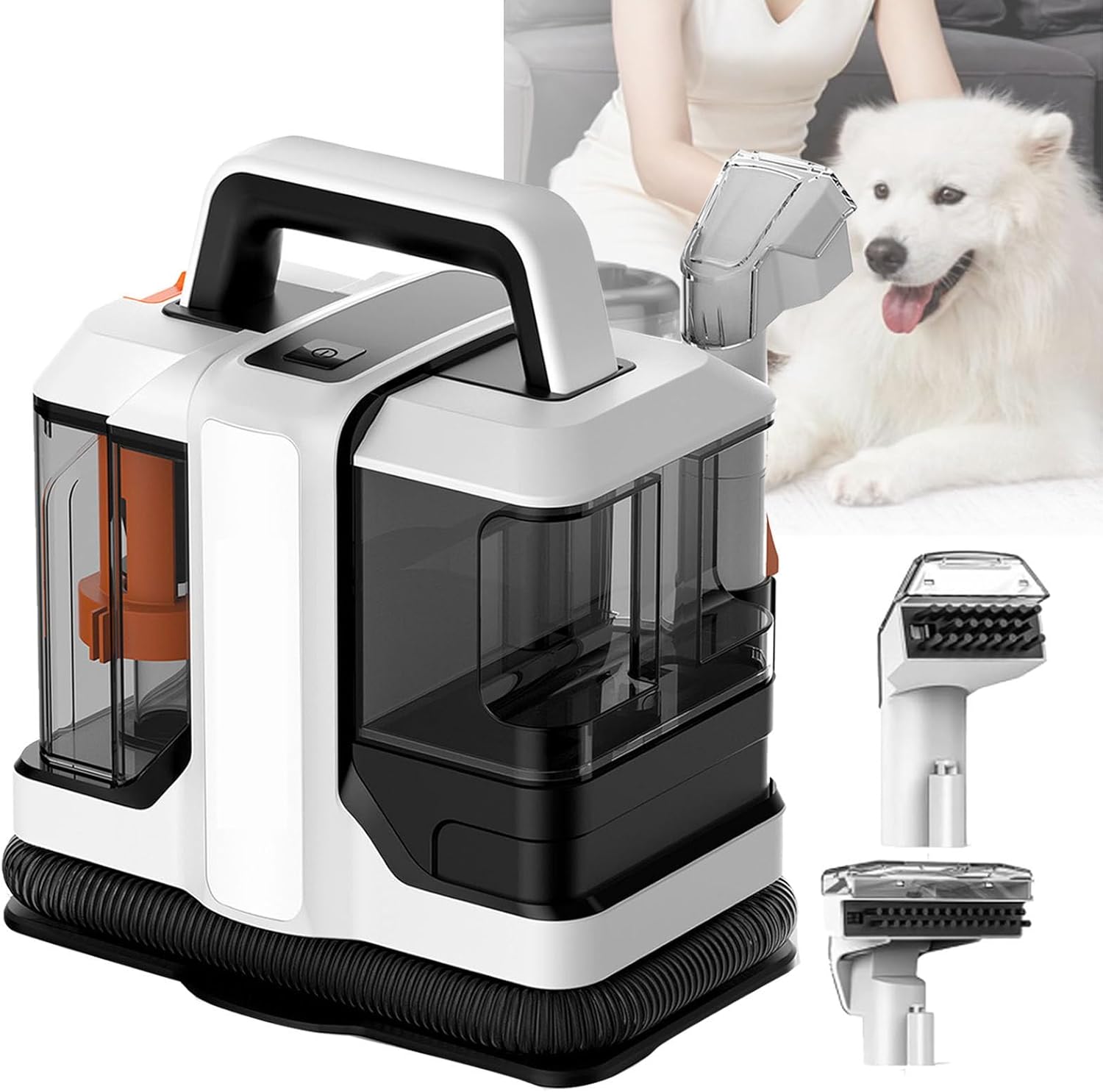 Portable Carpet Cleaner with 800ml Tank, Dual Brush Head for Effective Stain Removal on Carpets, Stairs, Upholstery & Car Seats