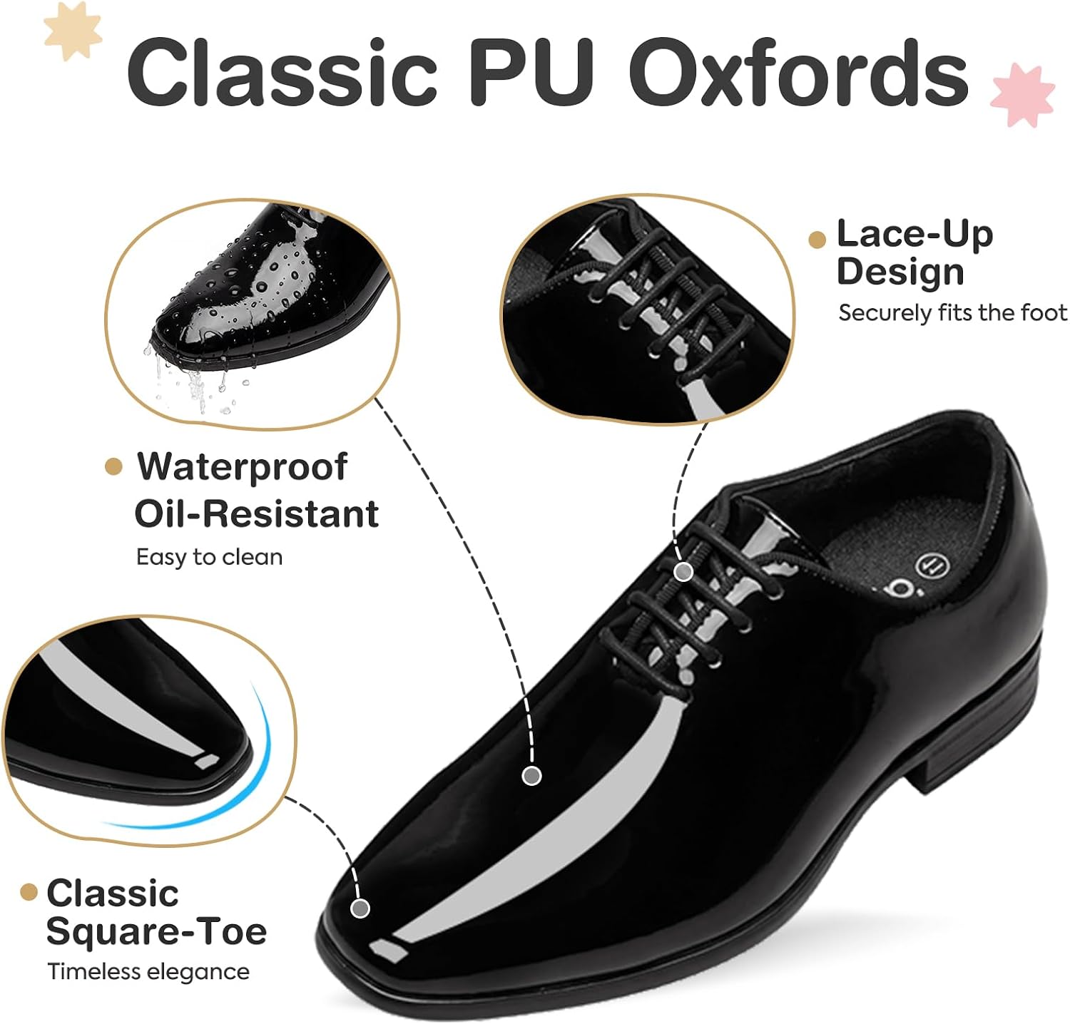 GINNI Boys Dress Shoes for Wedding Church, Kids School Uniform Oxfords, Patent Leather Lace-Up Oxford Shoes for Toddler/Little Kid/Big Child