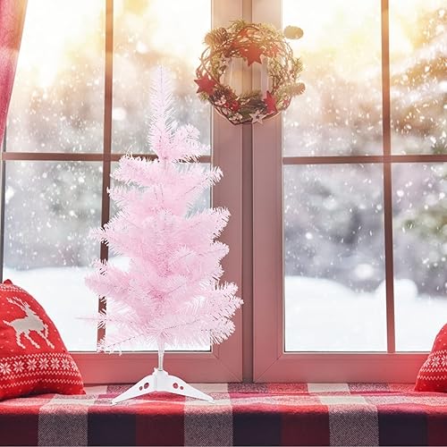 Miniatura 4 de WINOMO Mini árbol de Navidad artificial rosa, adorno de árbol de Navidad de pino artificial para fiestas de Navidad, suministros para decoración de