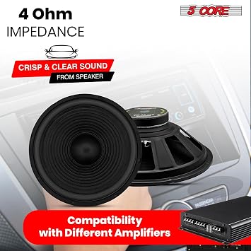 5 CORE Car Subwoofer Pair 15 450W Loud Vehicle Component Audio Speaker 4 Ohm Impedance 40 Oz Y30 Magnet Deep Bass Response 2 Copper Voice Coil WF 15 140 4OHM 2PCS