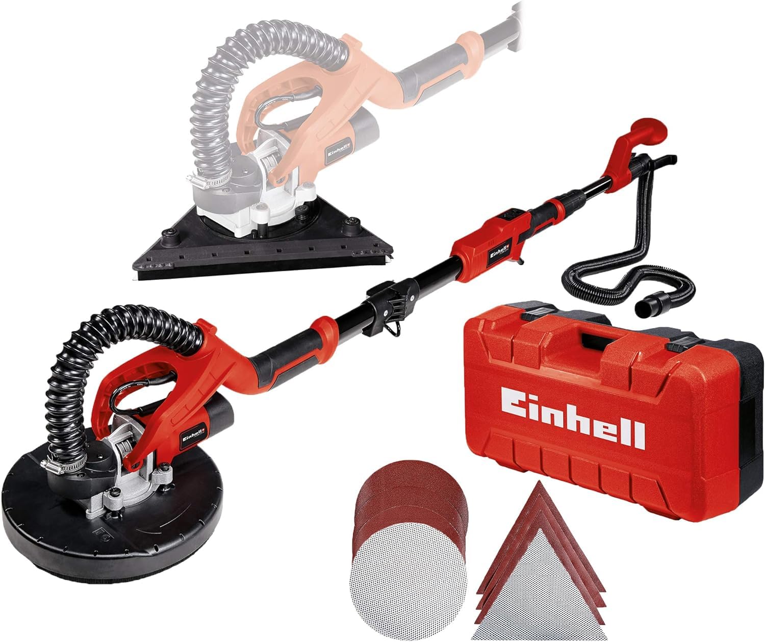 Einhell Trockenbauschleifer TE-DW 225 X (750 W, wechselbarer Schleifteller, Bürstenkranz gefedert, bis 165 cm Teleskop-Stiel, inkl. Schleifscheiben + Gitterleinen im Koffer)