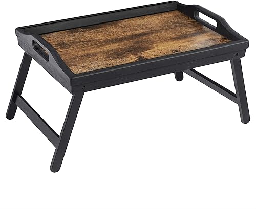 SONGMICS Mesa de cama con patas plegables de bambú, bandeja de desayuno para sofá, bandeja de servir con ranura para tableta de teléfono, marrón