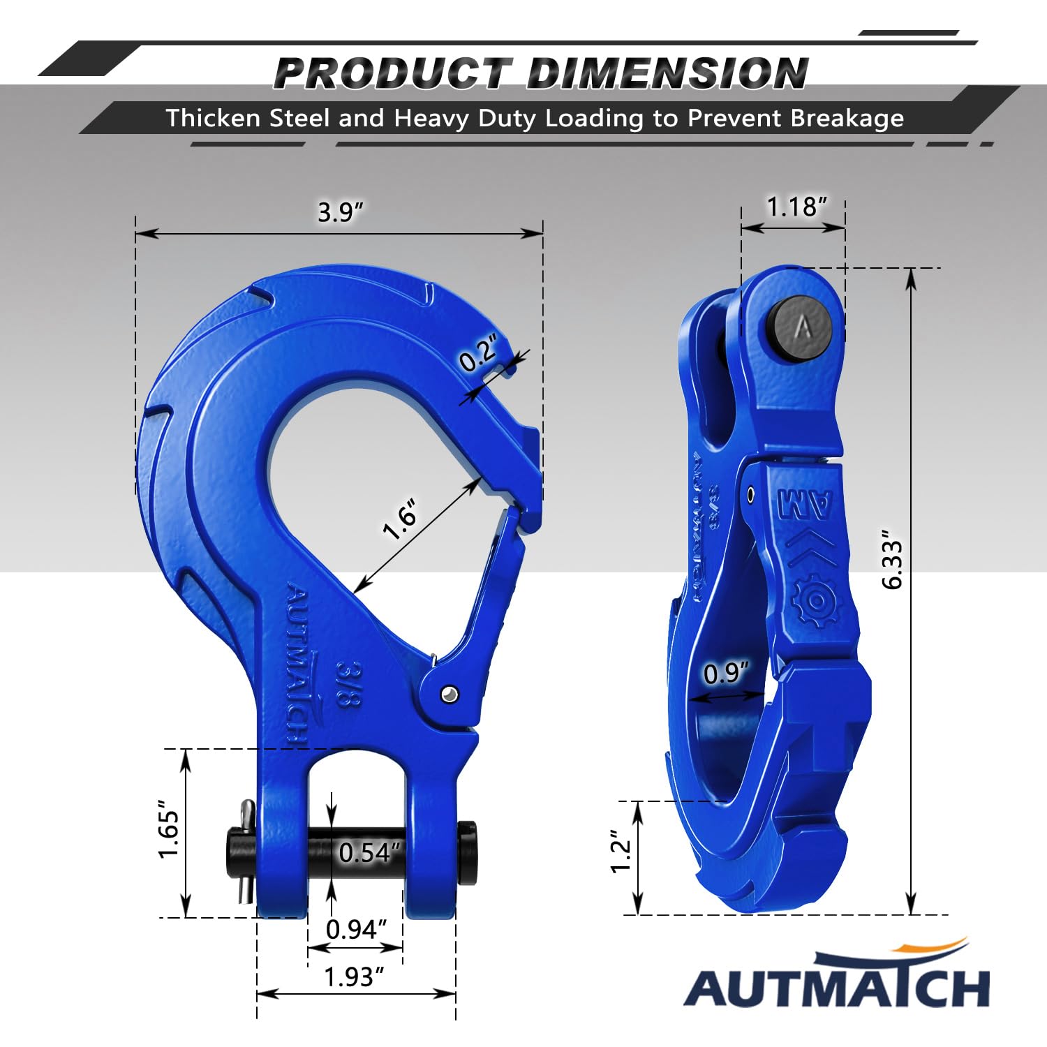 AUTMATCH Loquet de sécurité pour treuil de 9,5 mm – Grade 70 en Acier forgé avec Plaque en Acier, Charge maximale de 18 kg pour Corde de treuil, VTT, UTV, véhicule Tout-Terrain, Bleu