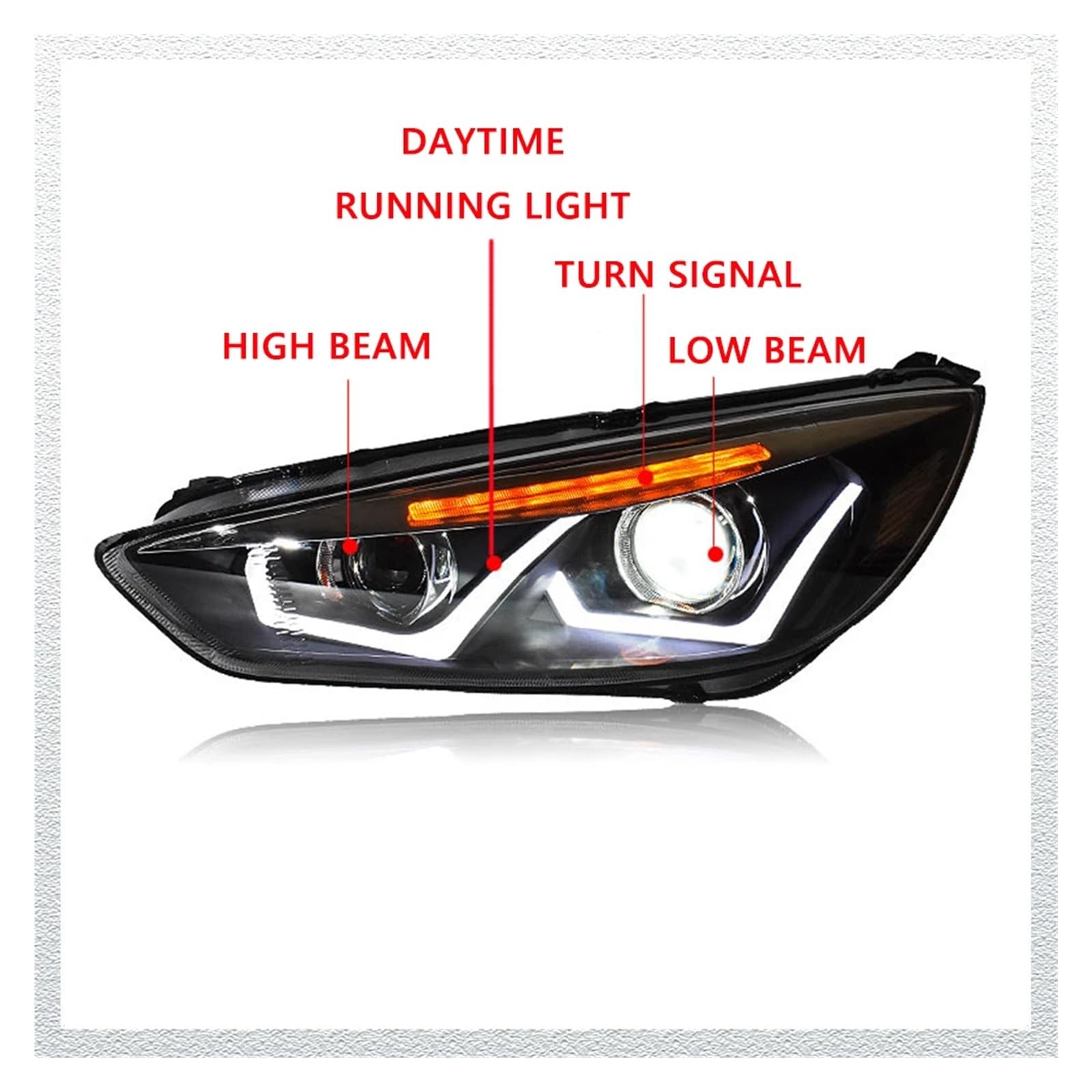 Pasuje do Ford Focus 15-18 w nowym stylu pełna dioda LED DRL reflektor samochodowy montaż sygnału akcesoria samochodowe zmodyfikowana lampa stylizacja reflektory LED(Low and high led)